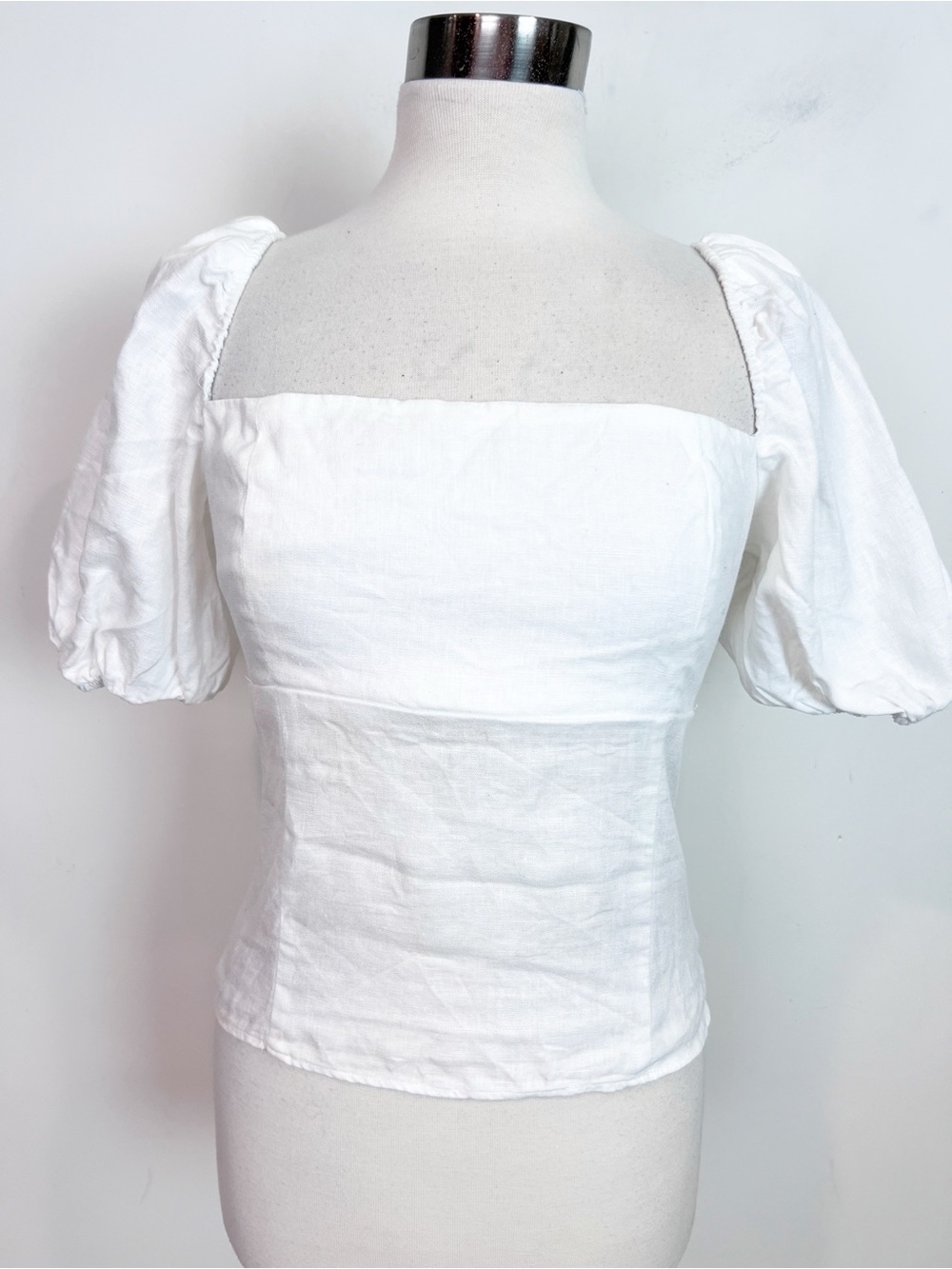 REFORMATION WHITE LINEN PUFF SLEEVE SHIRT SMOCKED BACK SZ 10